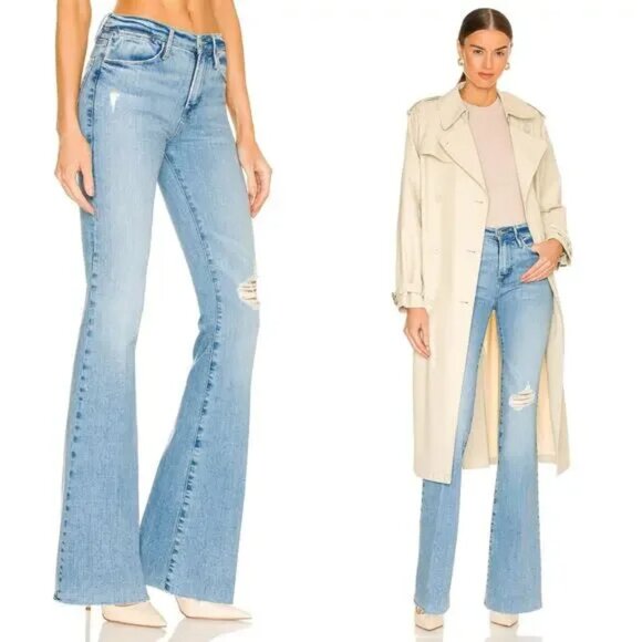 FRAME Le High Flare Organic Handcrafted Destruct Jeans 25 $288 - Picture 1 of 6